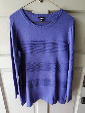 Misook Sweater Knit Blouse Top Size Medium Blue luxury classic long sleeve